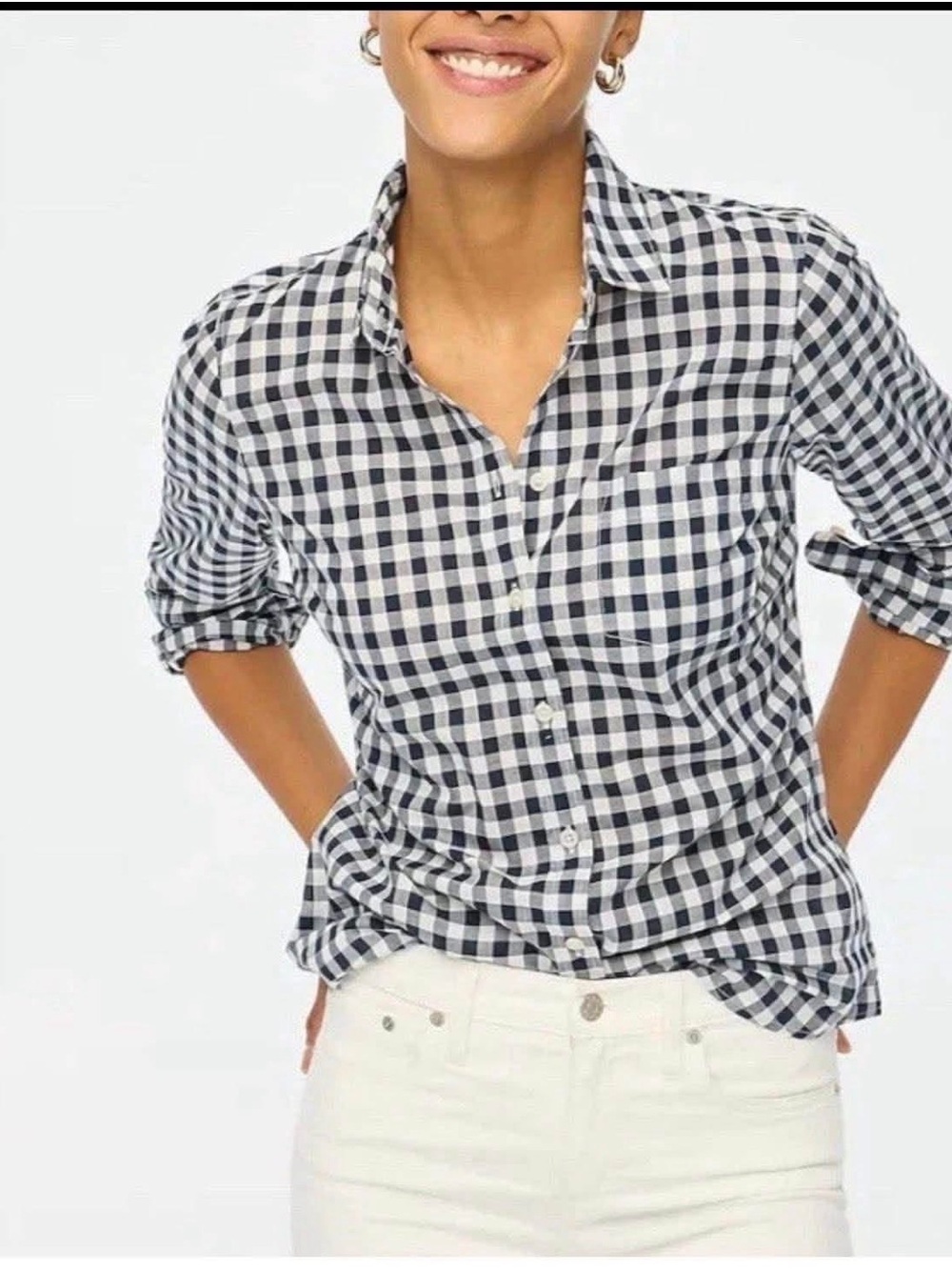J. Crew Black and White Gingham Button-Down